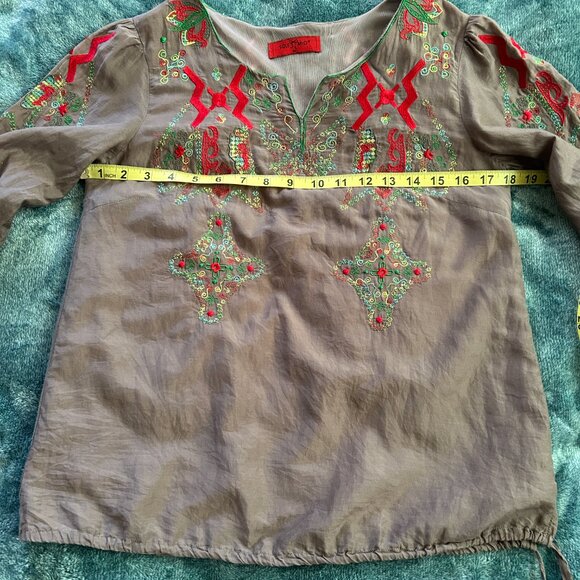 Sole Mio Brown Embroidery Cotton Blouse Size M - Picture 3 of 9